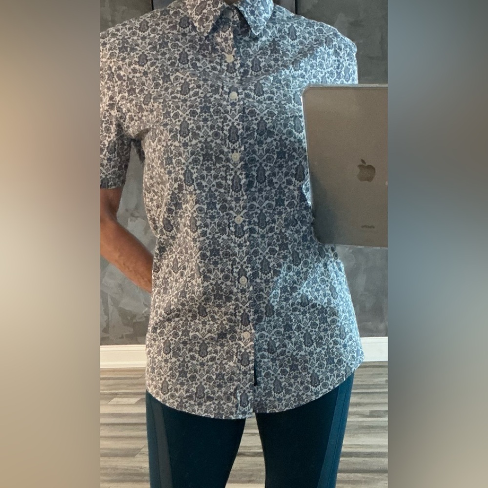 Michael Kors Blue Floral Blouse Size S